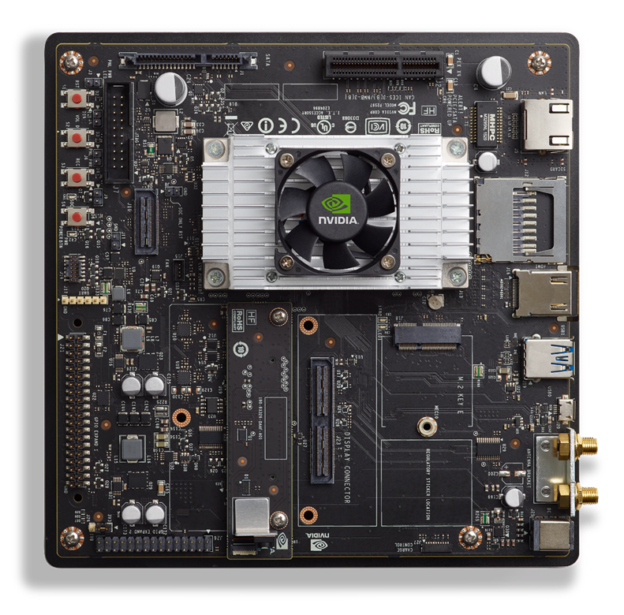 Figure 5: NVIDIA Jetson TX2 Developer Kit including module, reference carrier, and camera module.