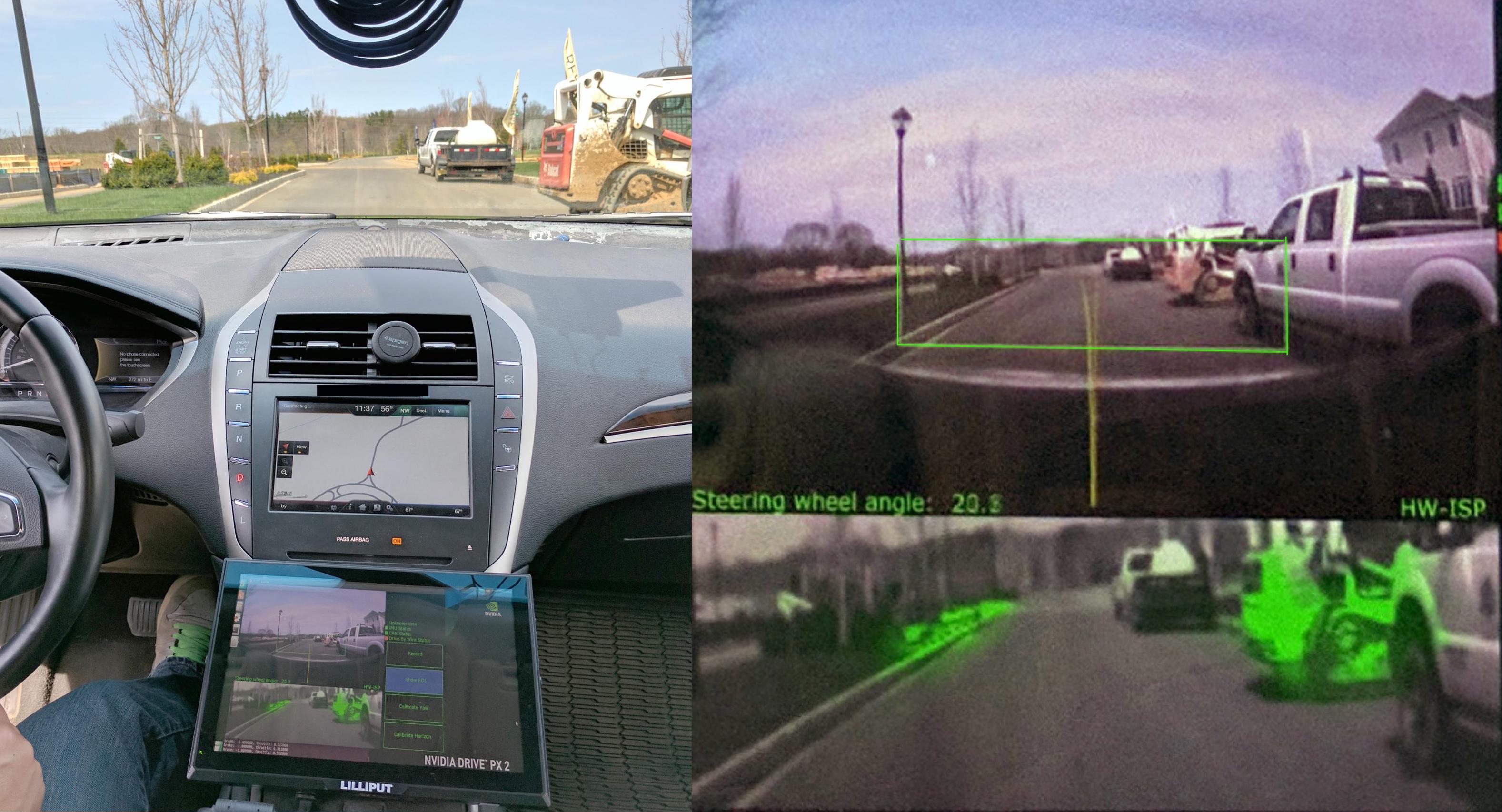 Figure 3. View from inside our test car. The right image is a blowup of the monitor in the left image.