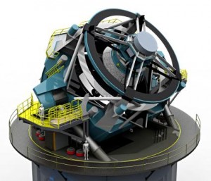 Rendering of the LSST, a ground-based telescope that will survey the entire visible sky every week from a mountaintop in Chile. Courtesy of LSST Corp./NOAO