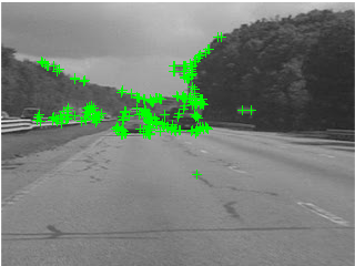 Features detected by the OpenCV library's ORB feature detector, accelerated with CUDA.