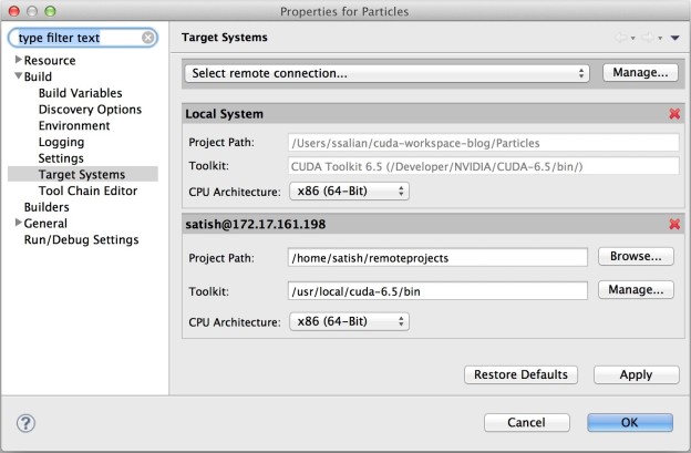 Remote target system setup with Nsight Eclipse Edition