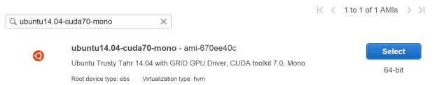 Figure 2: Linux AMI ubuntu14.04-cuda70-mono.