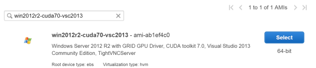 Figure 1: Windows AMI win2012r2-cuda70-vsc2013