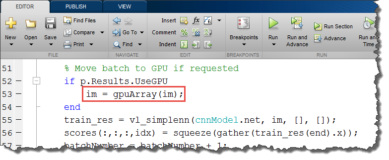 Figure 5: The `gpuArray` and `gather` functions allow you to transfer data from the MATLAB workspace to the GPU and back.