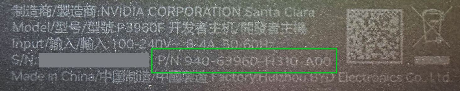 Bottom side of a DRIVE AGX Thor-U Developer Kit with the part number highlighted