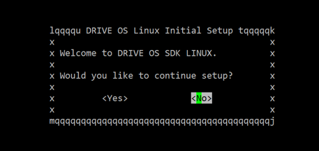 A screenhot of the DRIVE OS Linux Setup Wizard asking 'Would you like to continue setup?'