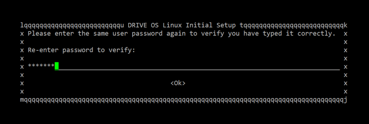 A screenshot of the DRIVE OS Linux Setup Wizard confirming the new user settings and providing a Reboot option.
