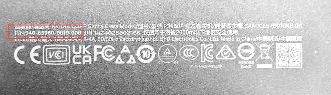 Bottom side of a DRIVE AGX Thor Developer Kit with the part number highlighted