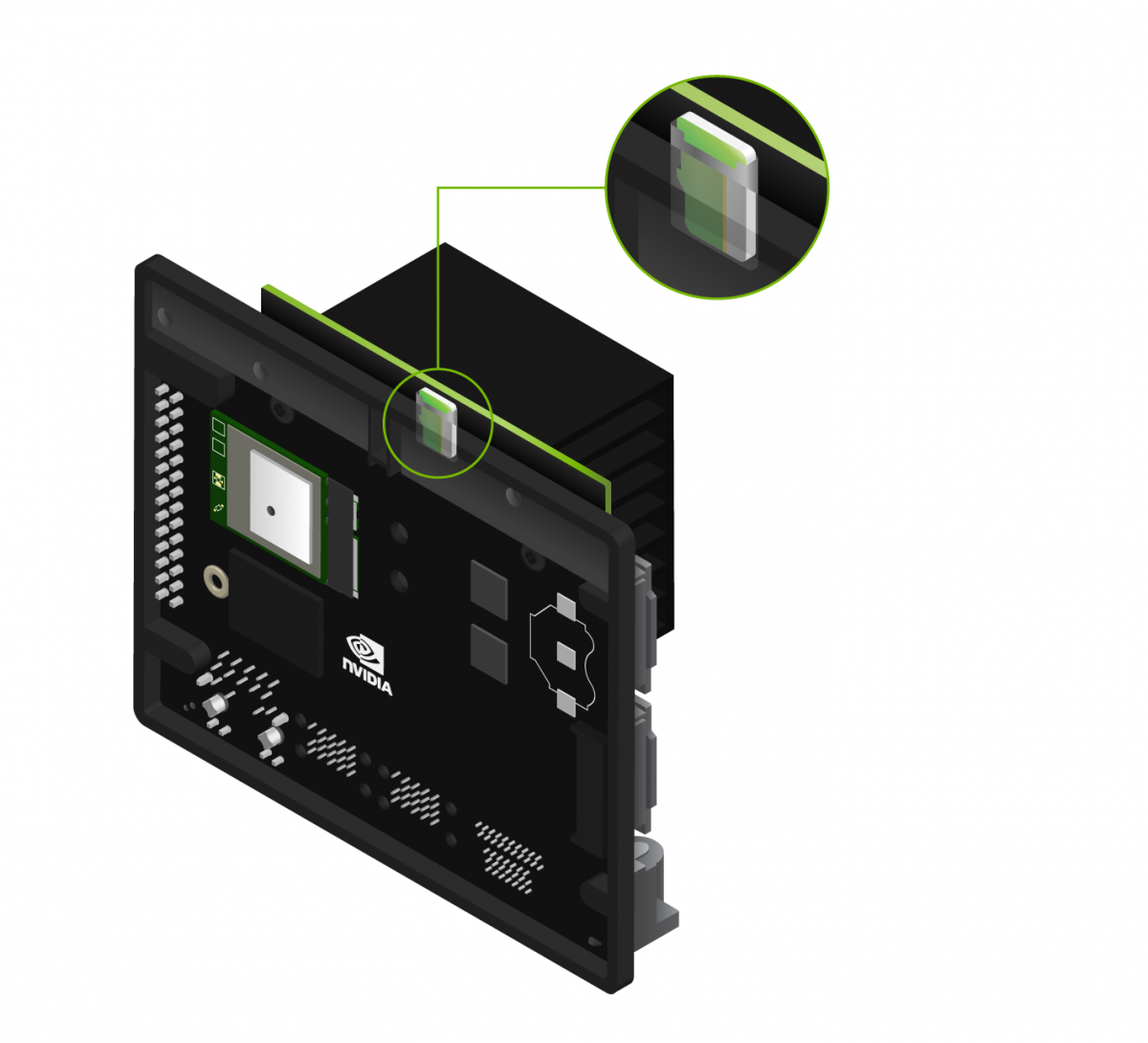  Insert microSD card into slot on underside of Jetson Xavier NX module