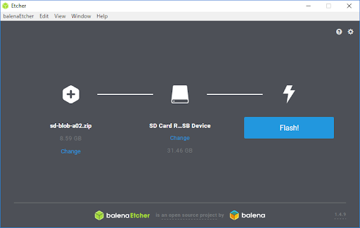 Use Etcher to select drive and click Flash