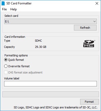 Windows SD card formatter